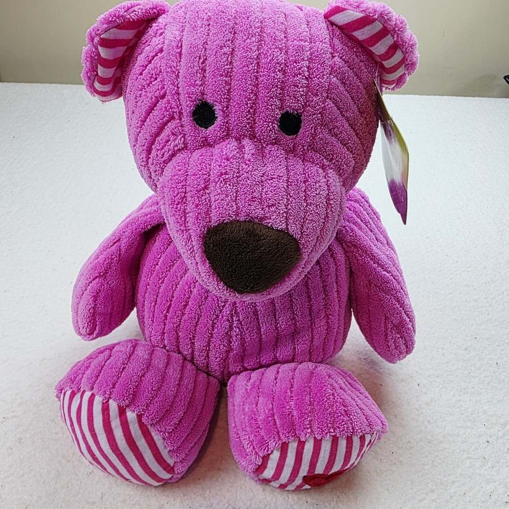 Animal Adventure Plush Teddy Bear Pink Corduroy Chenille Stripe 16" Tags 2016